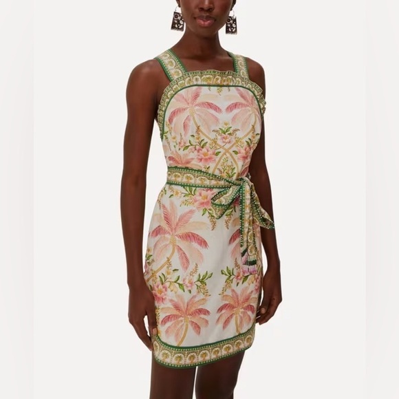 FARM Rio Dresses & Skirts - Farm Rio Palm Dream Off-White Sleeveless Angled Mini Dress
